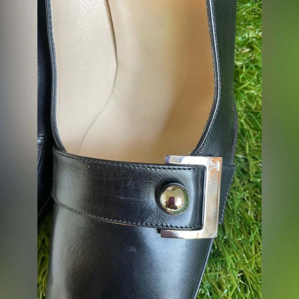 Vintage Louis Vuitton Black Leather Square Toe Heels Size 38 NEW Never Worn